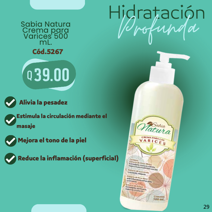 5267 SABIA NATURA CREMA PARA VARICES 500 ML