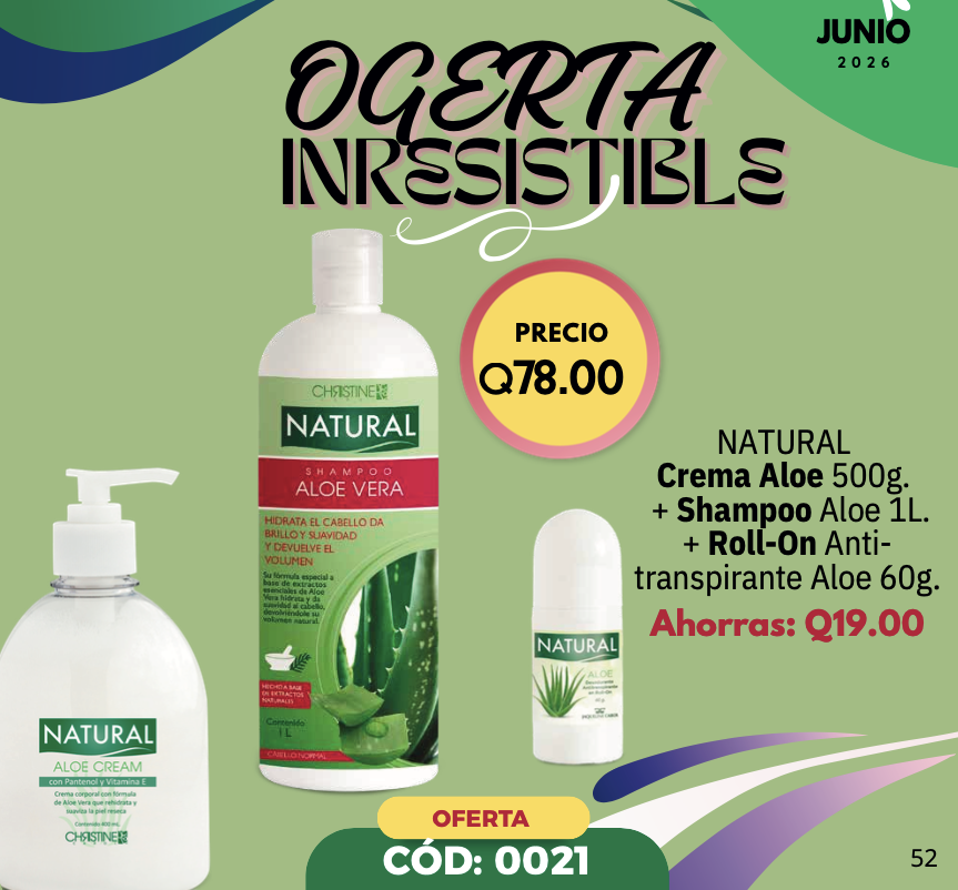 0021 ALOE SHAMPOO, ROLL ON Y CREMA