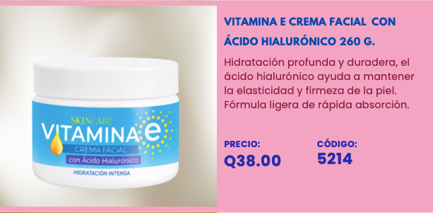 5214 CREMA FACIAL DE VITAMINA E CON ACIDO HIALURÓNICO 260 GR