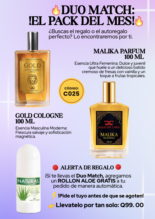 C025 DUO MALIKA PARFUM 100 ML + GOLD COLOGNE 100 ML (ROLLON ALOE GRATIS)