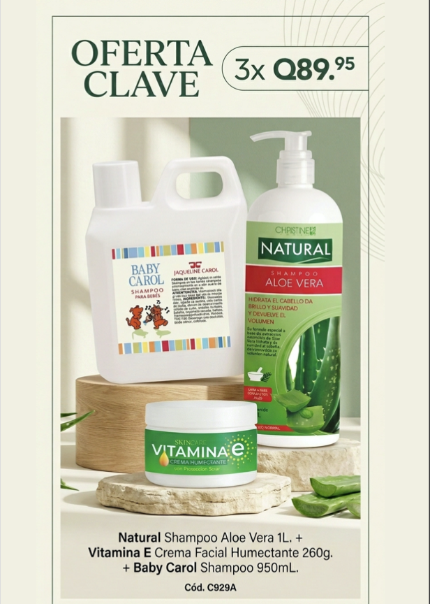 C929A OFERTA CLAVE GALONCITO BABY CAROL SHAMPOO, SHAMPOO ALOE Y CREMA FACIAL VIT E