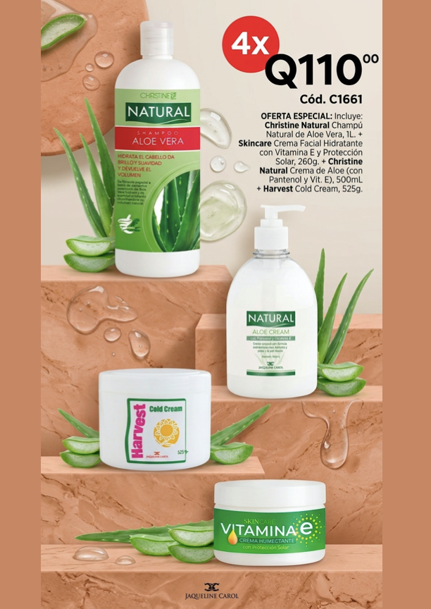C1661 SHAMPOO ALOE, CREMA ALOE, CREMA VIT SOLAR Y CREMA HARVEST