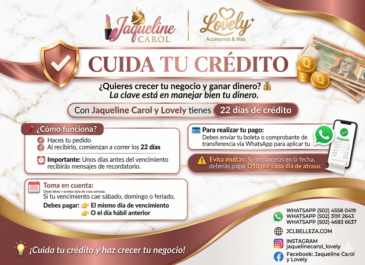 Se otorga crédito de 22 días, a partir de la fecha que recibe su pedido.