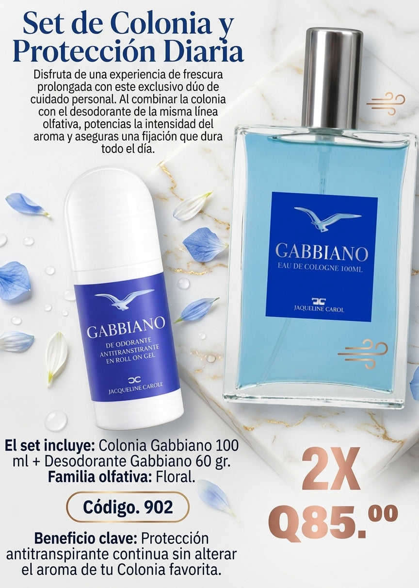 902 GABBIANO 2X EAU DE COLONGNE 100 ML + ROLL ON DESODORANTE 60 ML