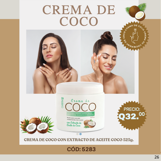 5283 Crema de Coco Humectante para rostro, cuerpo y manos 525g.