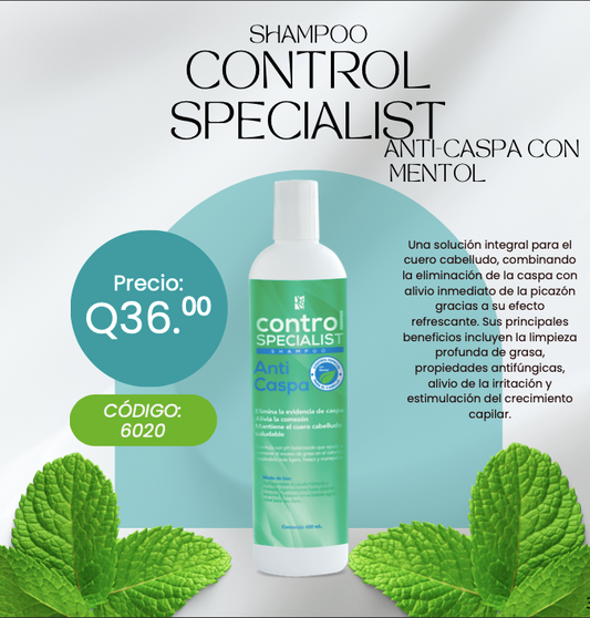 6020 CONTROL SPECIALIST Shampoo Anticaspa con Mentol 500ml.