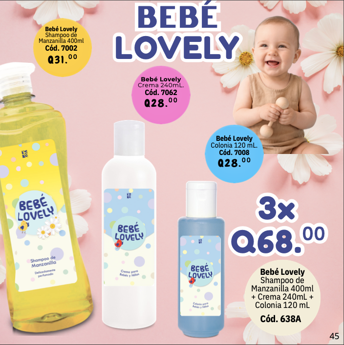638A BEBE LOVELY Shampoo para Bebé 400 ml. + Crema 240 ml + Colonia 120 ml.