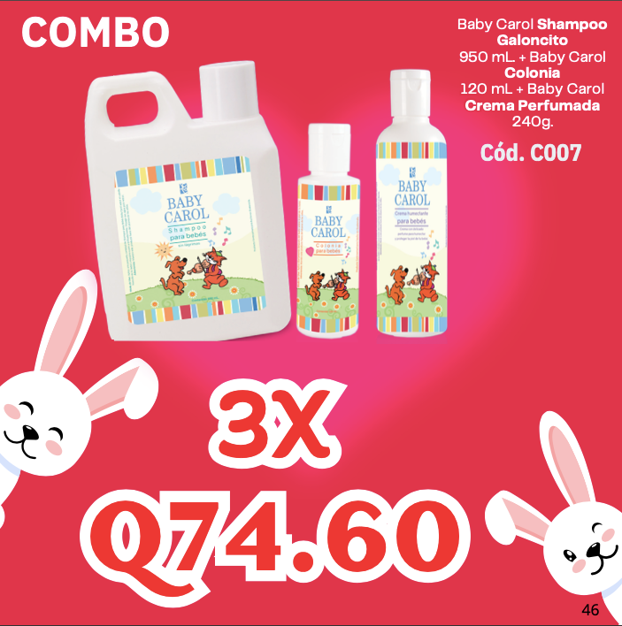 C007 BABY CAROL SHAMPOO GALONCITO, CREMA Y COLONIA