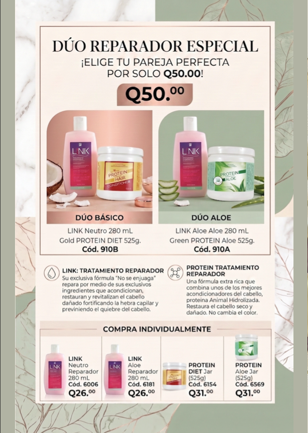 910 2X Protein Diet for the Hair Aloe VeraTratamiento + Link Aloe Tratamiento Reparador 280ml