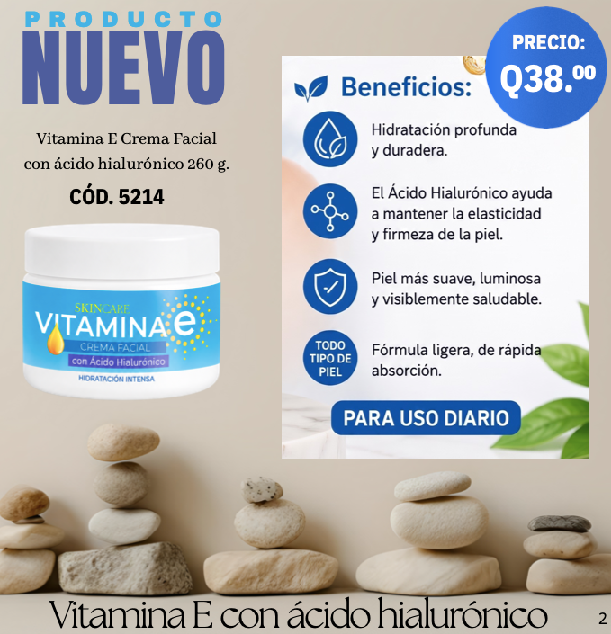 5314 CREMA FACIAL DE VITAMINA E CON ACIDO HIALURÓNICO 260 GR