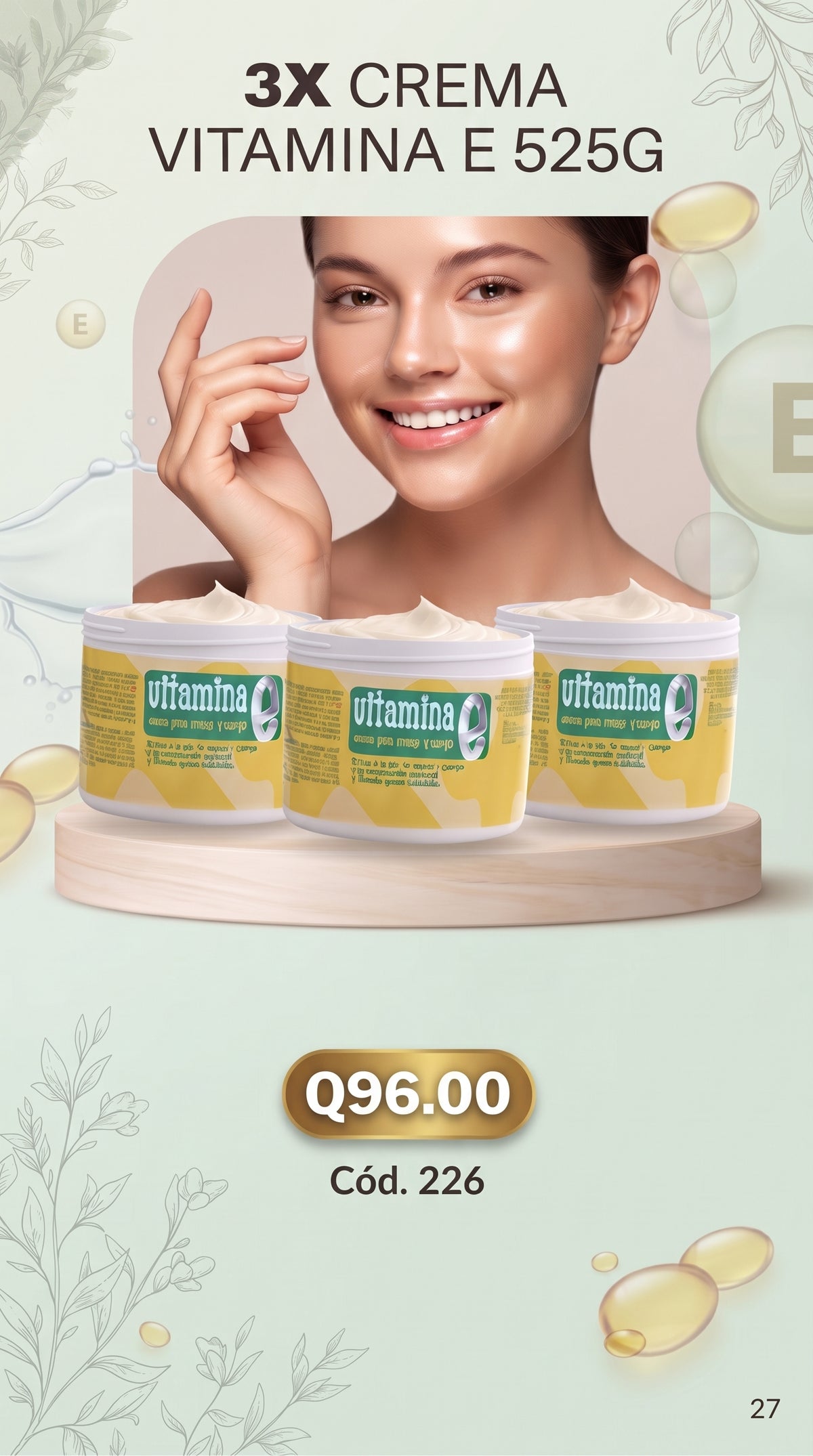 226 TRIO, Vitamina E Crema para Manos y Cuerpo 525 g